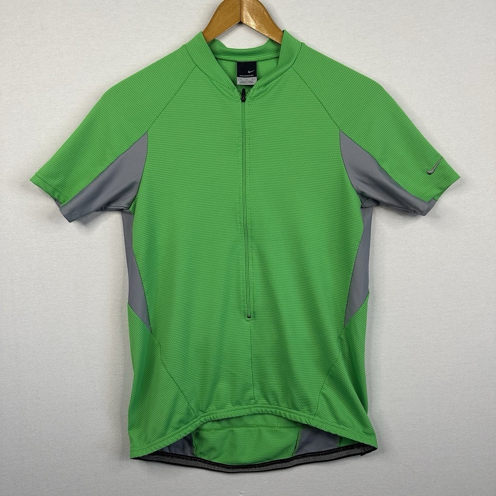 Nike Sphere Dry Adult Medium Cycling Shirt Green/Gray Lightweight Waffle